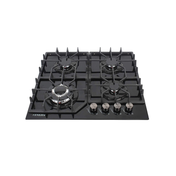 Black temper glass gas cooktop